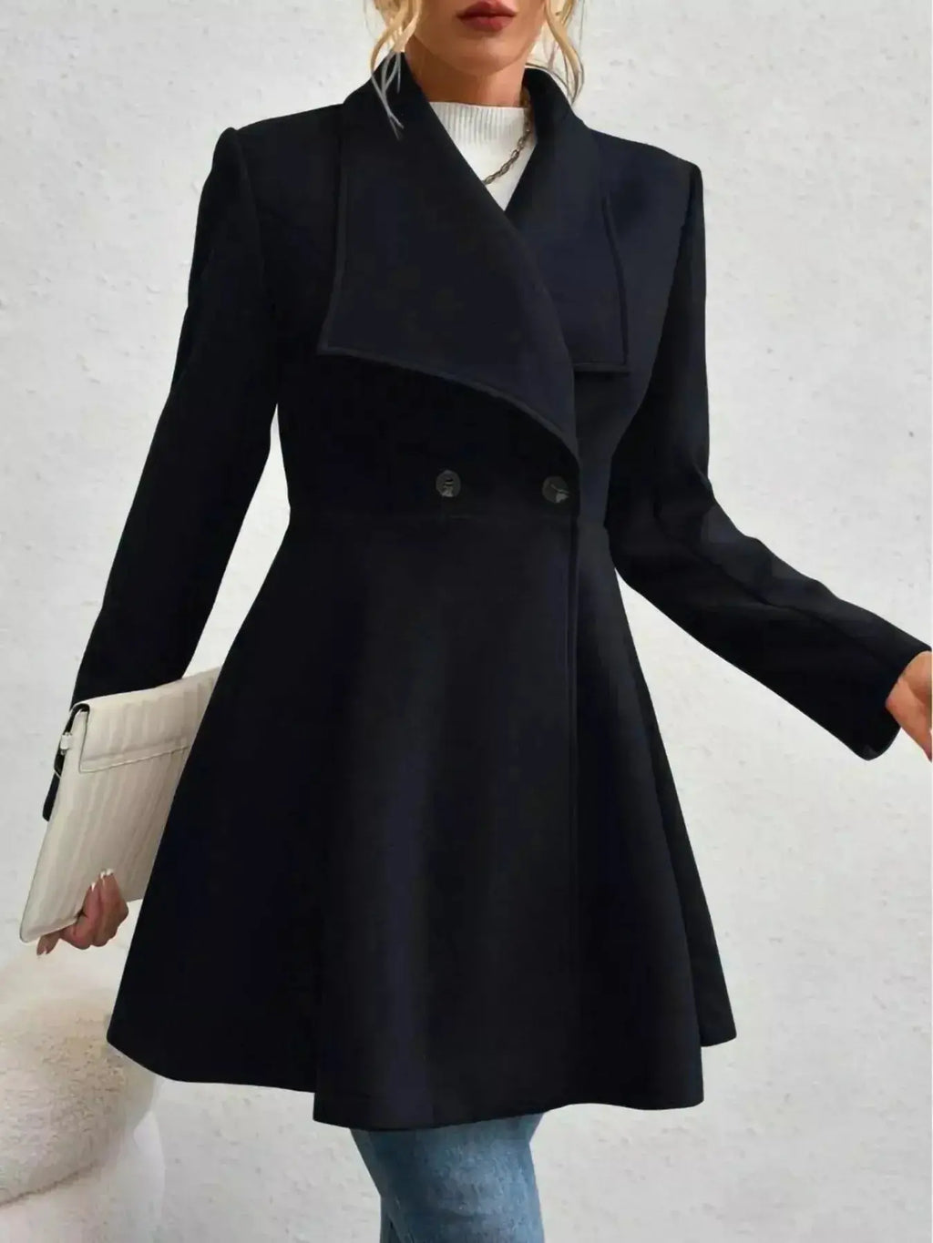 Collared Neck Double Breasted Coat - DaisyDrop 
