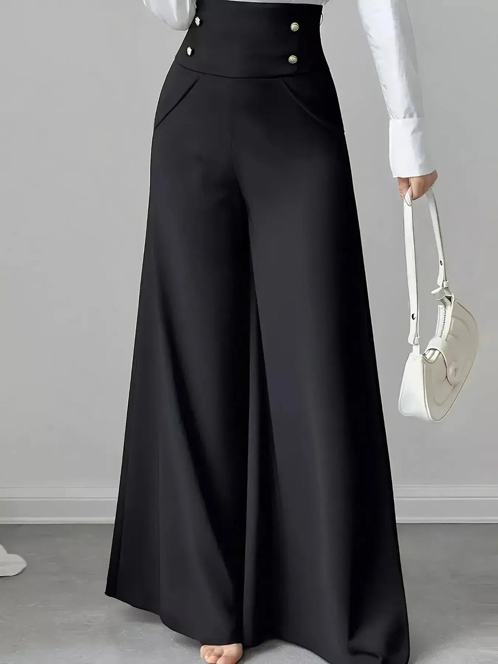 High Waist Wide Leg Button Decor Pants - DaisyDrop 