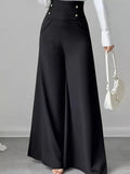 High Waist Wide Leg Button Decor Pants - DaisyDrop 