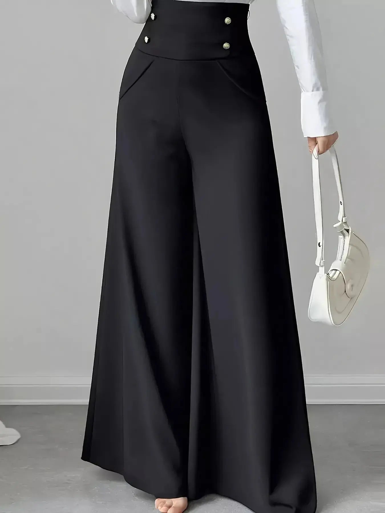 High Waist Wide Leg Button Decor Pants - DaisyDrop 