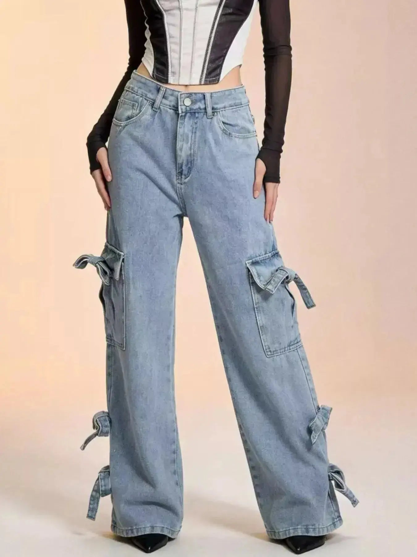 Bow Wide Leg Jeans - DaisyDrop 