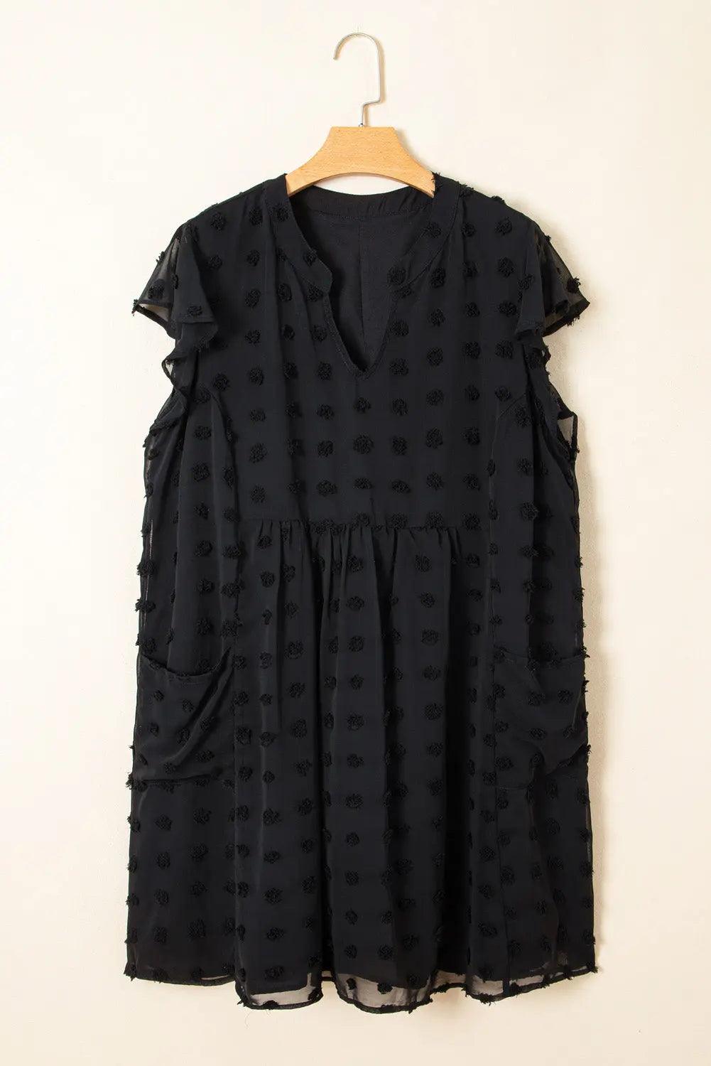 Lilith Plus Size Dotty Textured Ruffled Dress Threaded Pear