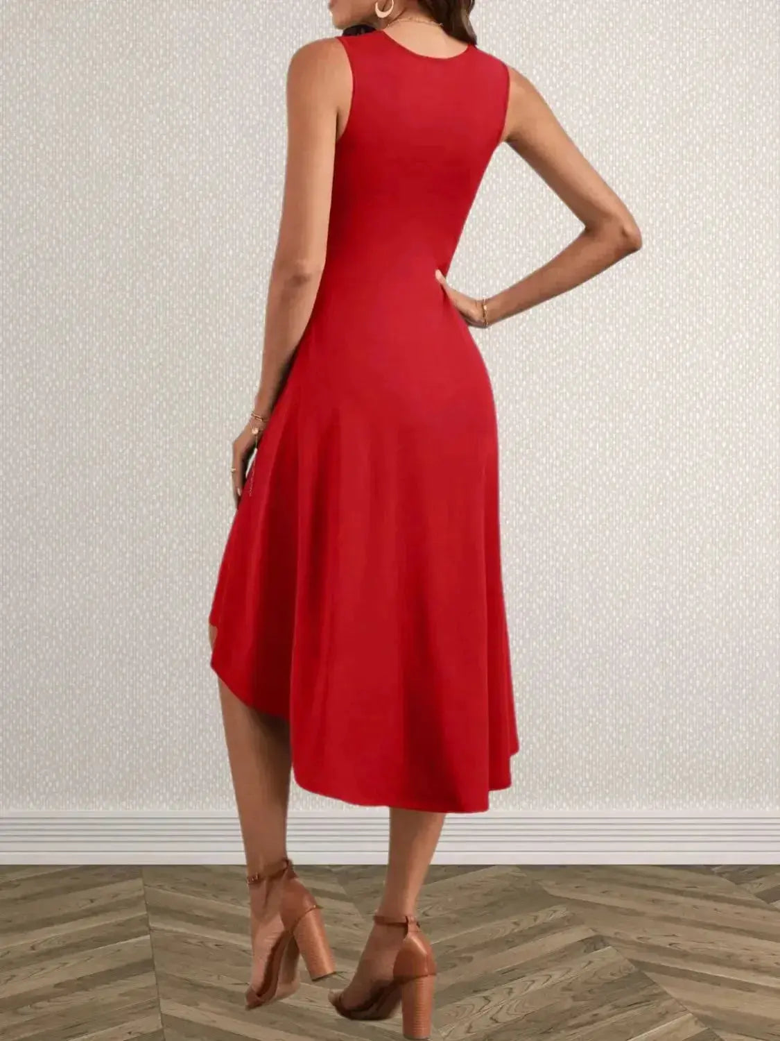 Ruched Round Neck Sleeveless Dress - DaisyDrop 