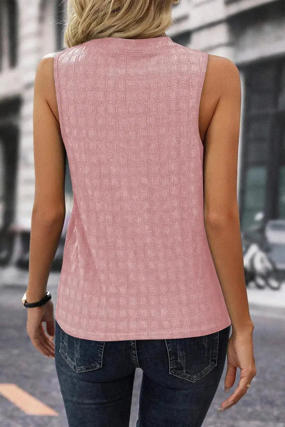 Solid Notched Sleeveless Blouse - DaisyDrop 
