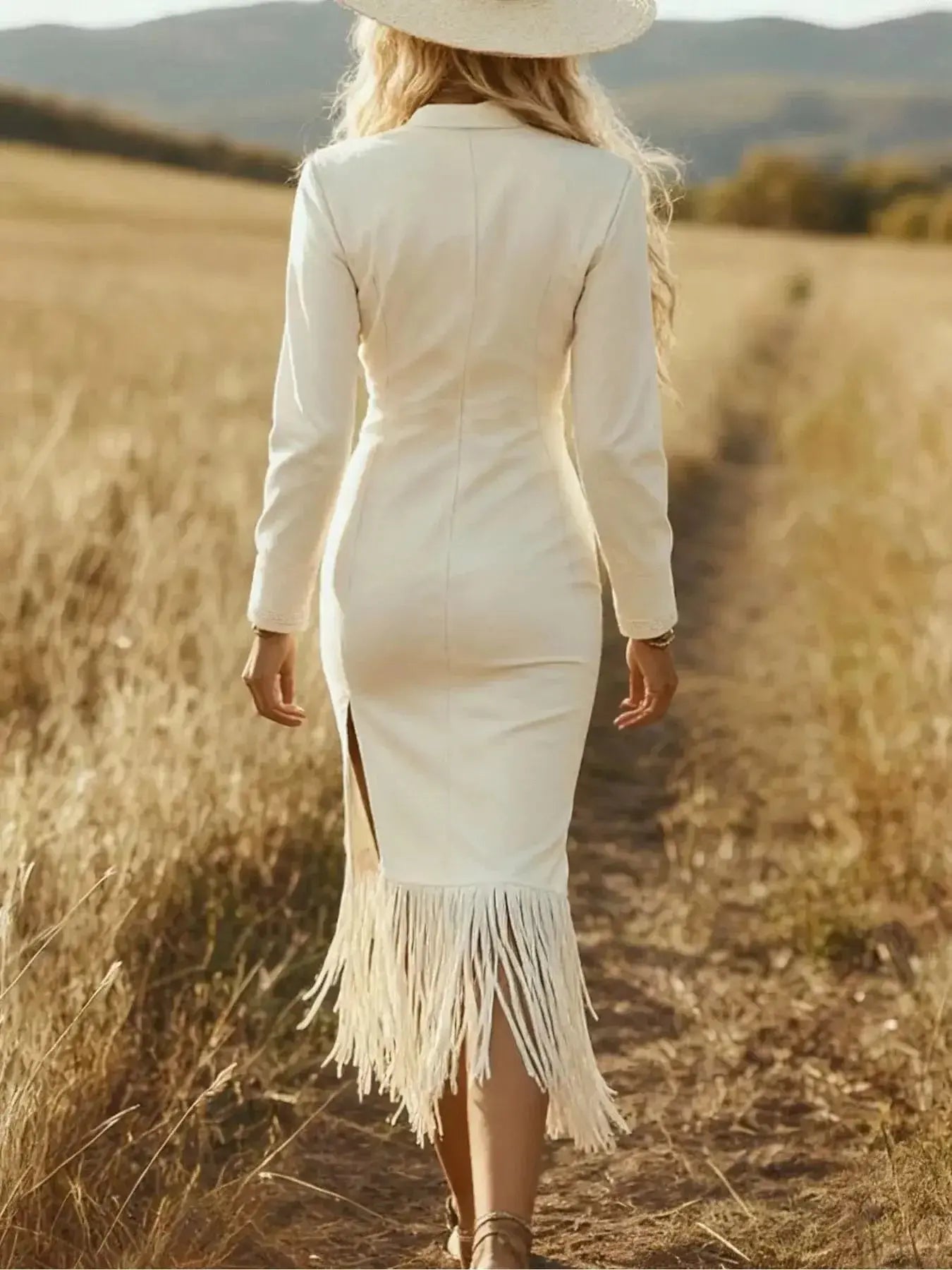 Fringe Hem Slit Midi Dress - DaisyDrop 