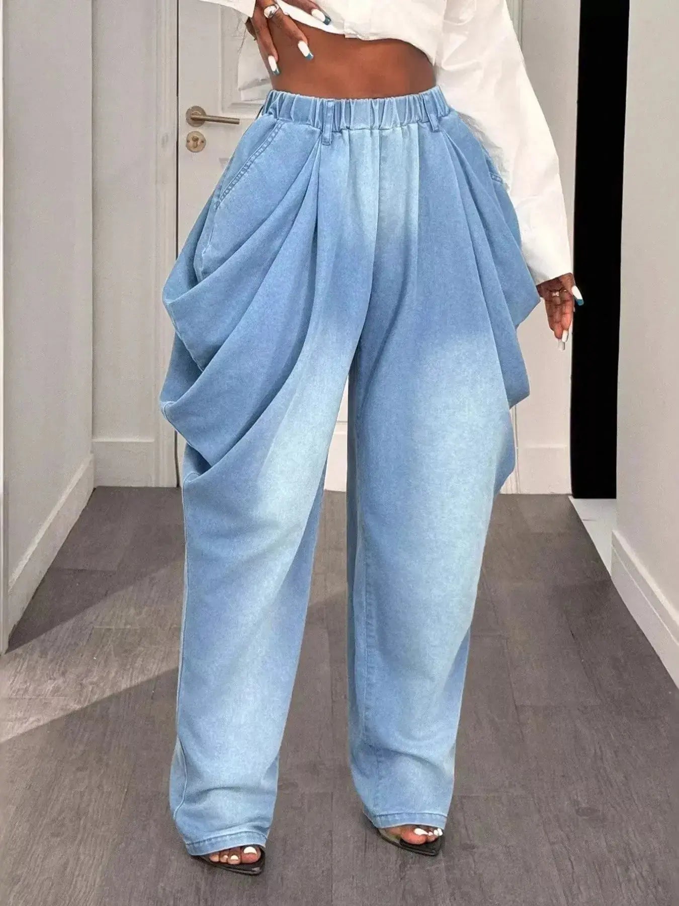 Ruched Wide Leg Jeans - DaisyDrop 