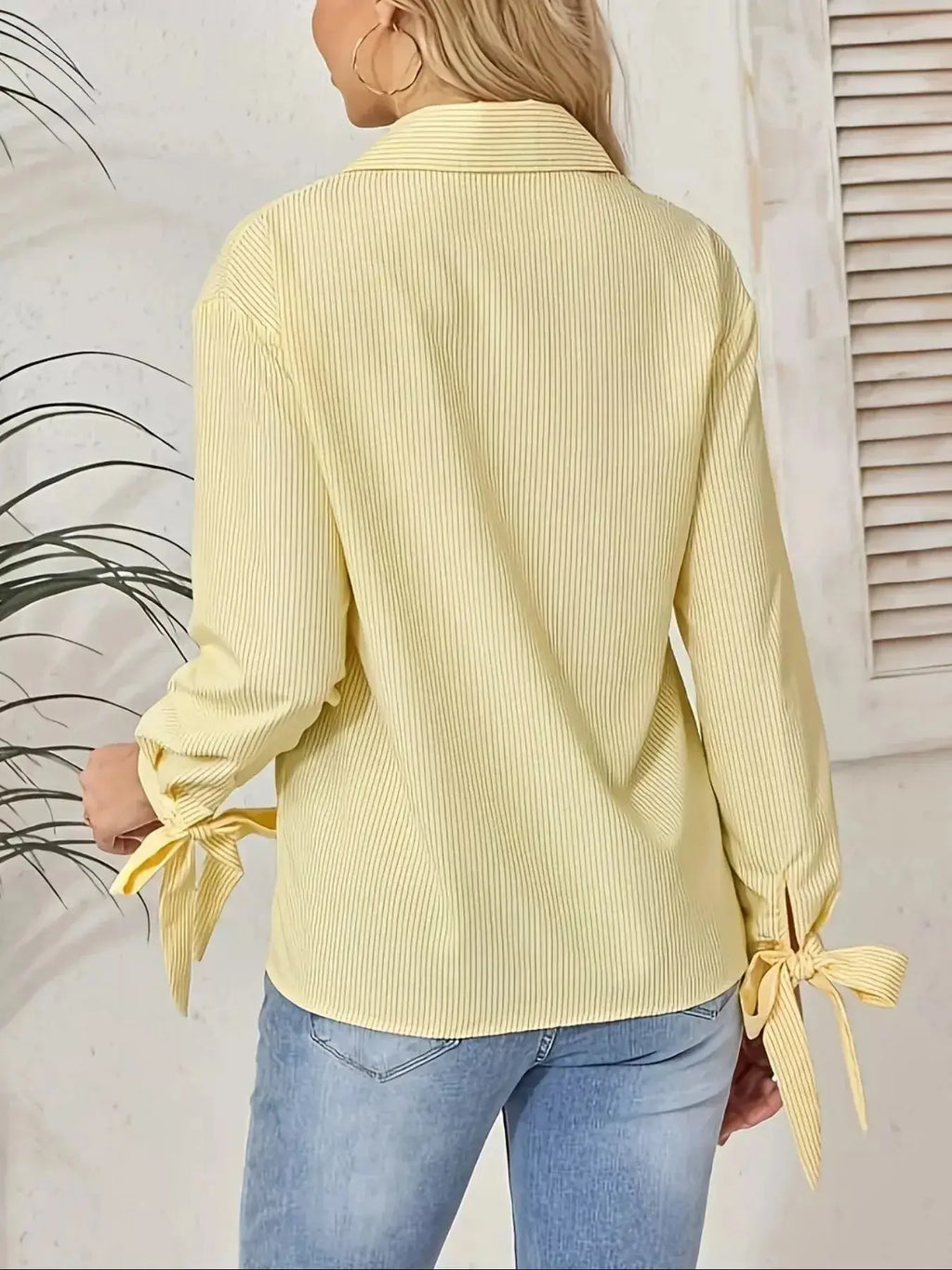Striped Tie-Cuff Long Sleeve Shirt - DaisyDrop 