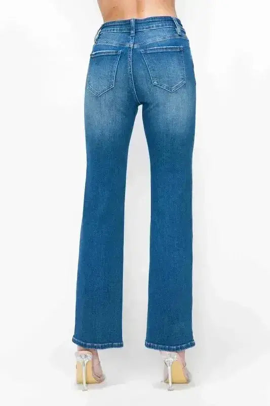 bytos Full Size Cat's Whiskers High Rise Straight Jeans - DaisyDrop 
