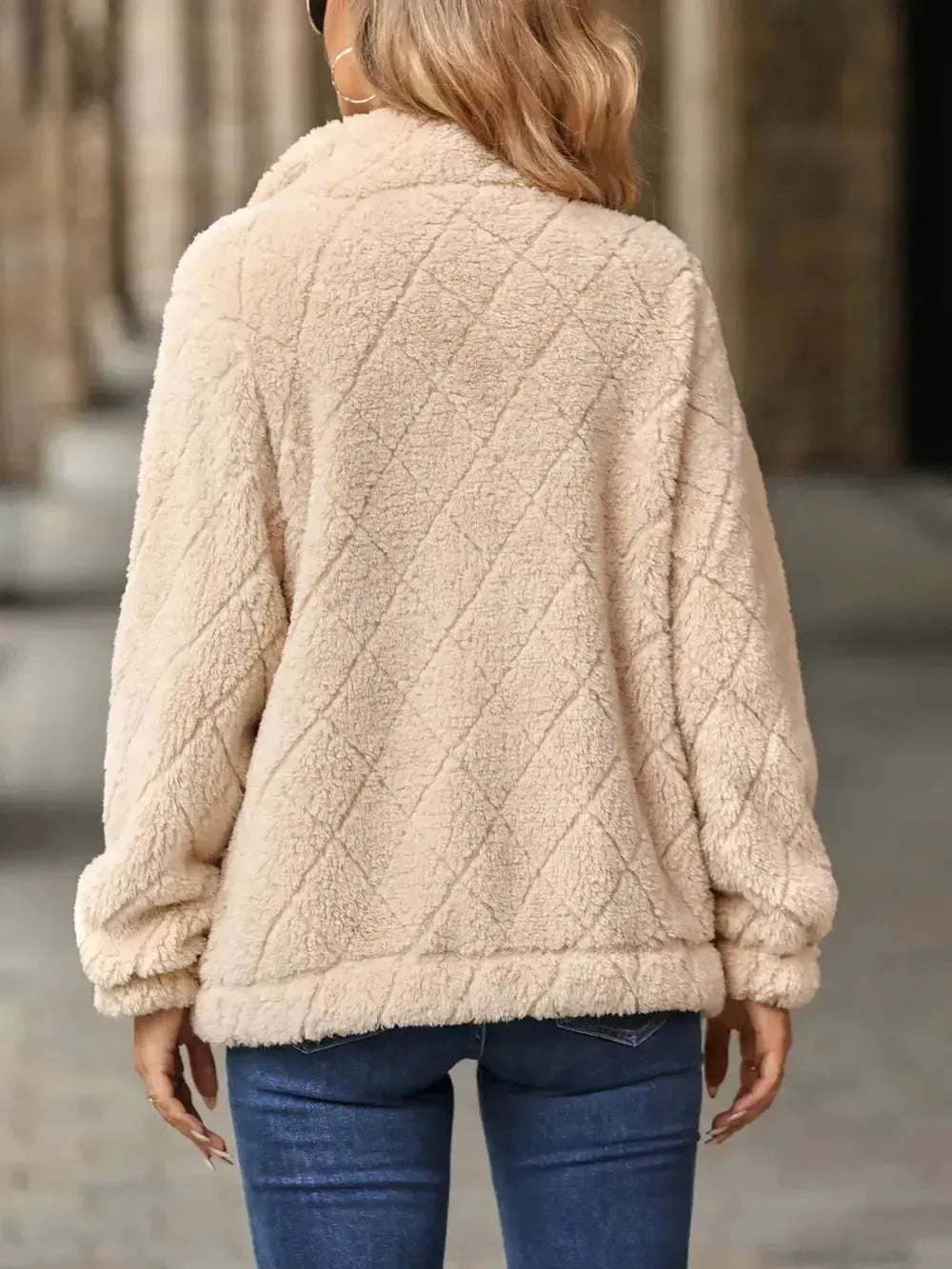 Fuzzy Pocketed Zip Up Jacket - DaisyDrop 