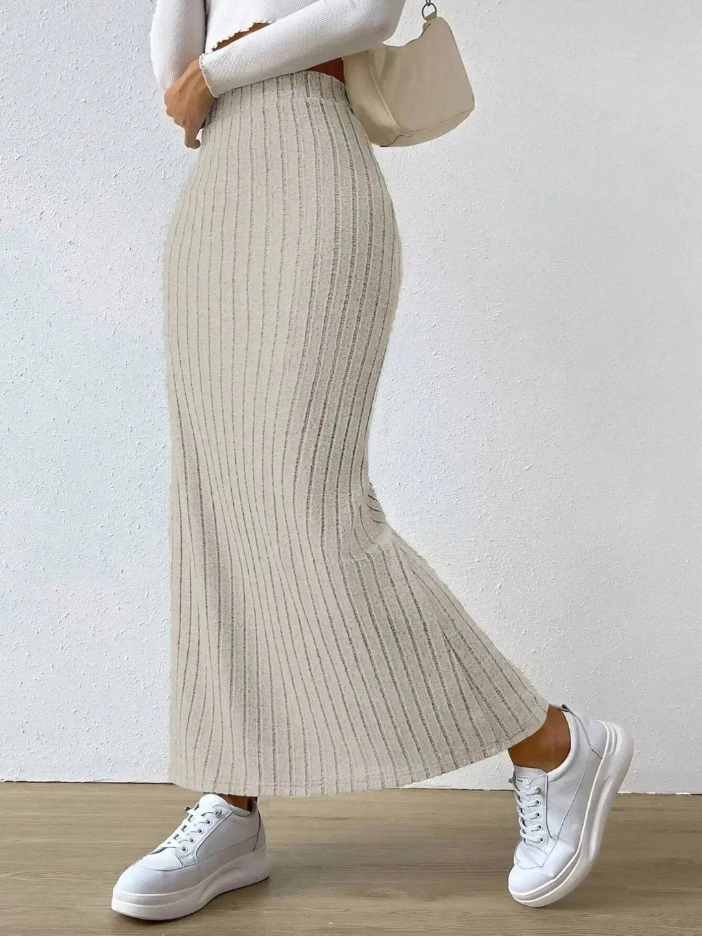 High Waist Ribbed Knit Maxi Skirt - DaisyDrop 