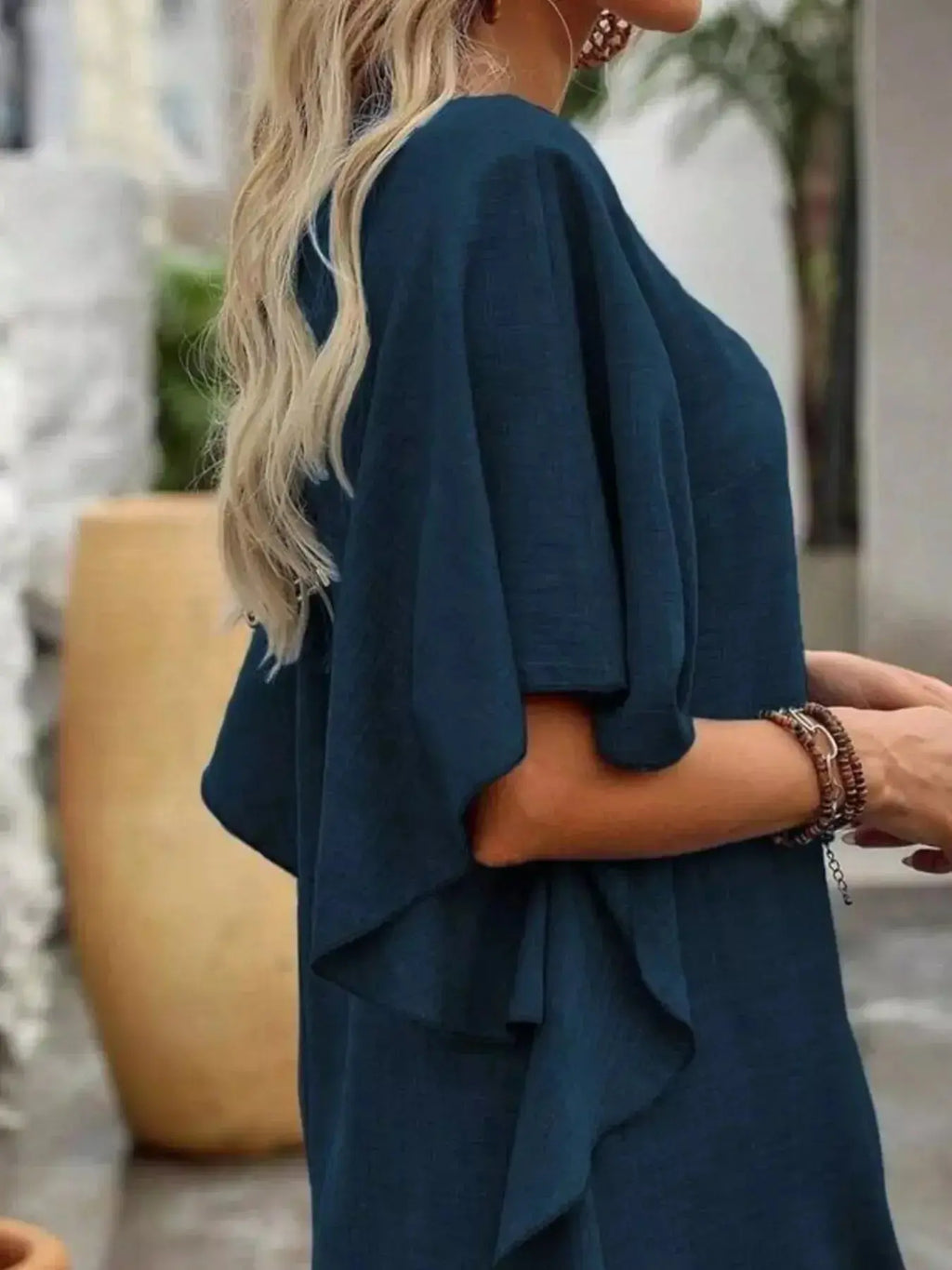 Ruffled Flutter Sleeve V-Neck Mini Dress - DaisyDrop 