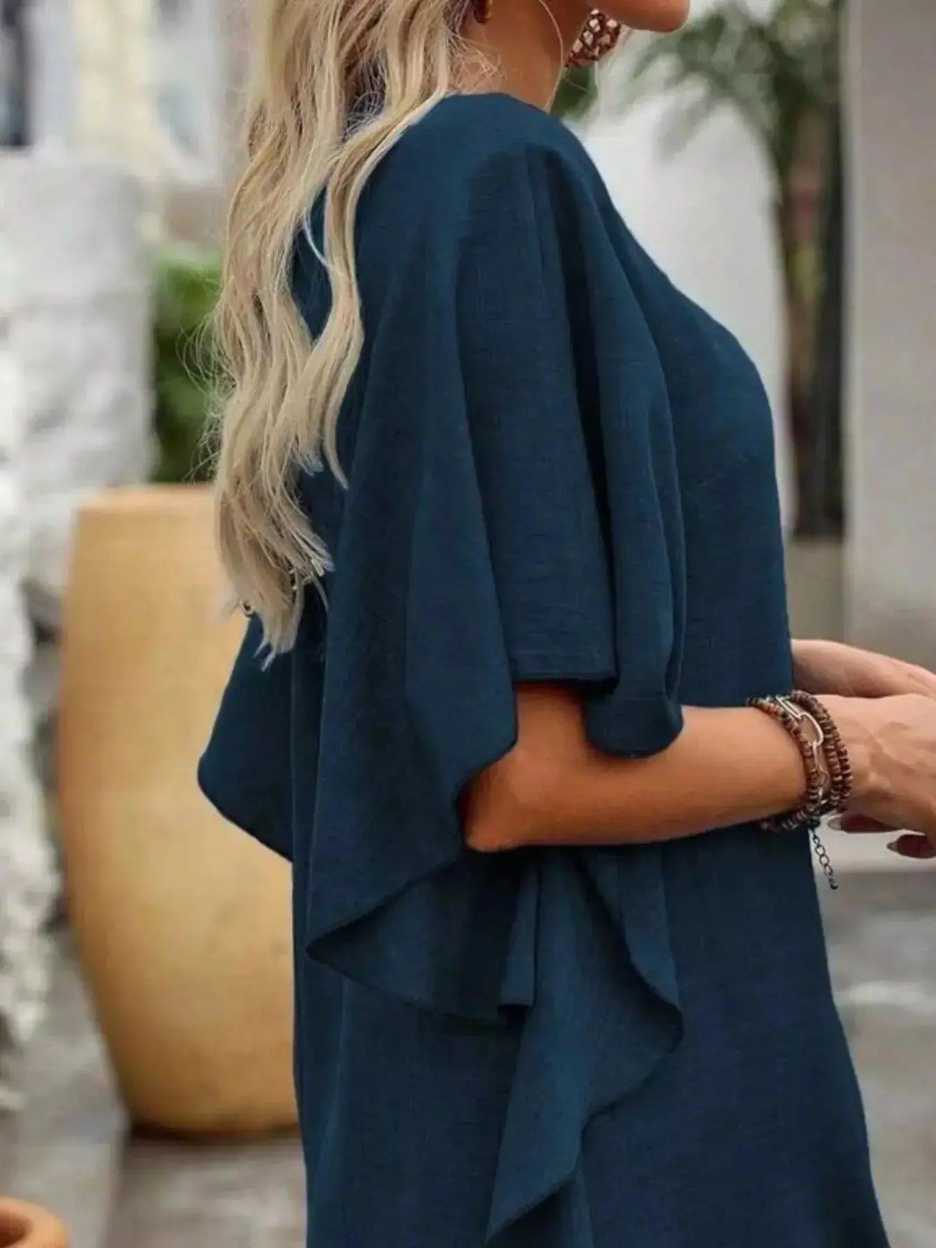 Ruffled Flutter Sleeve V-Neck Mini Dress - DaisyDrop 