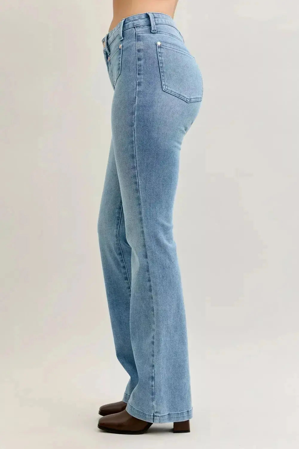 Judy Blue Full Size Mid Rise Bootcut Jeans with Contrast Wash & Front Patch Pockets Plus Size - DaisyDrop 
