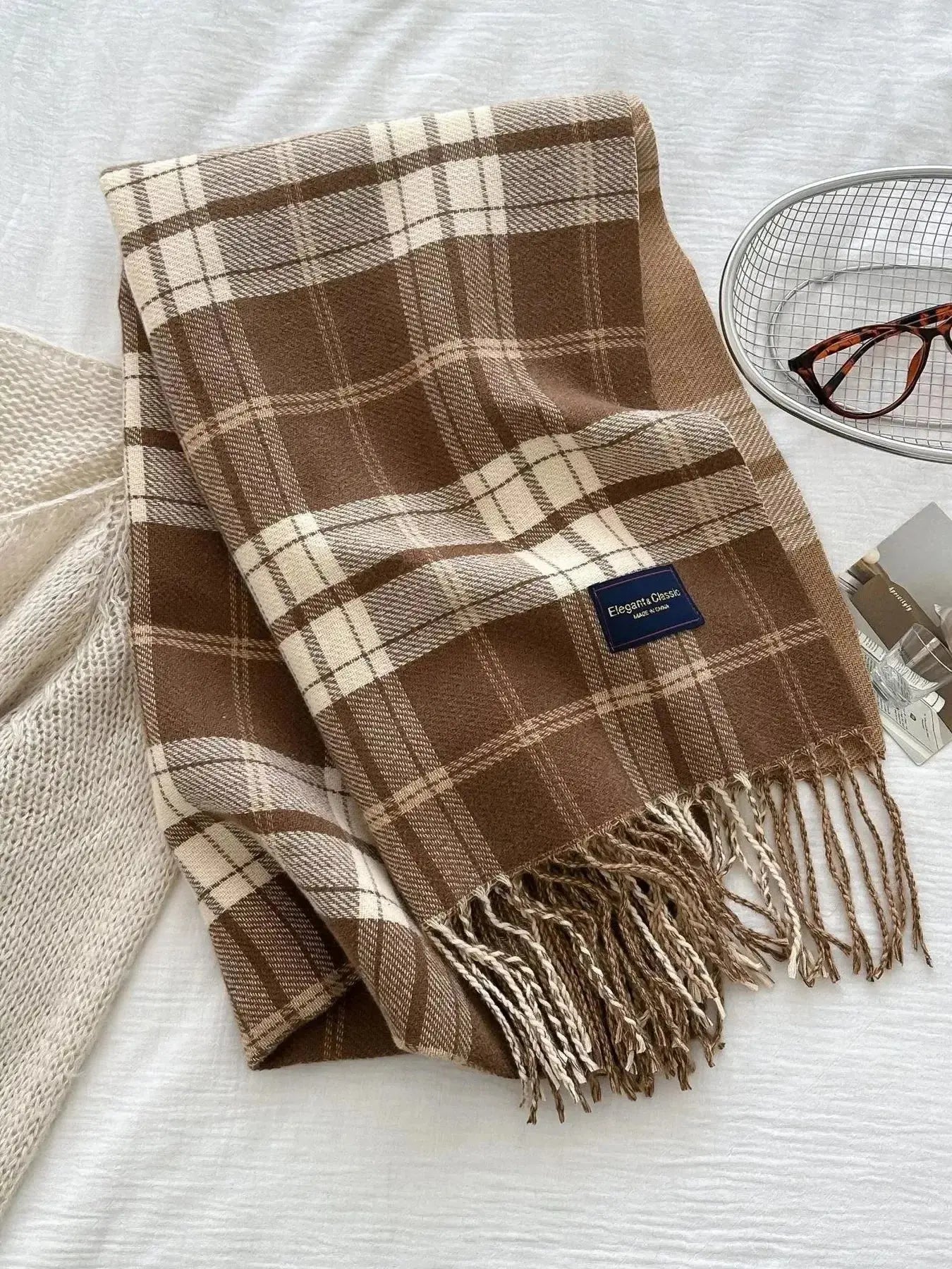 Classic Fringe Plaid Scarf - DaisyDrop 