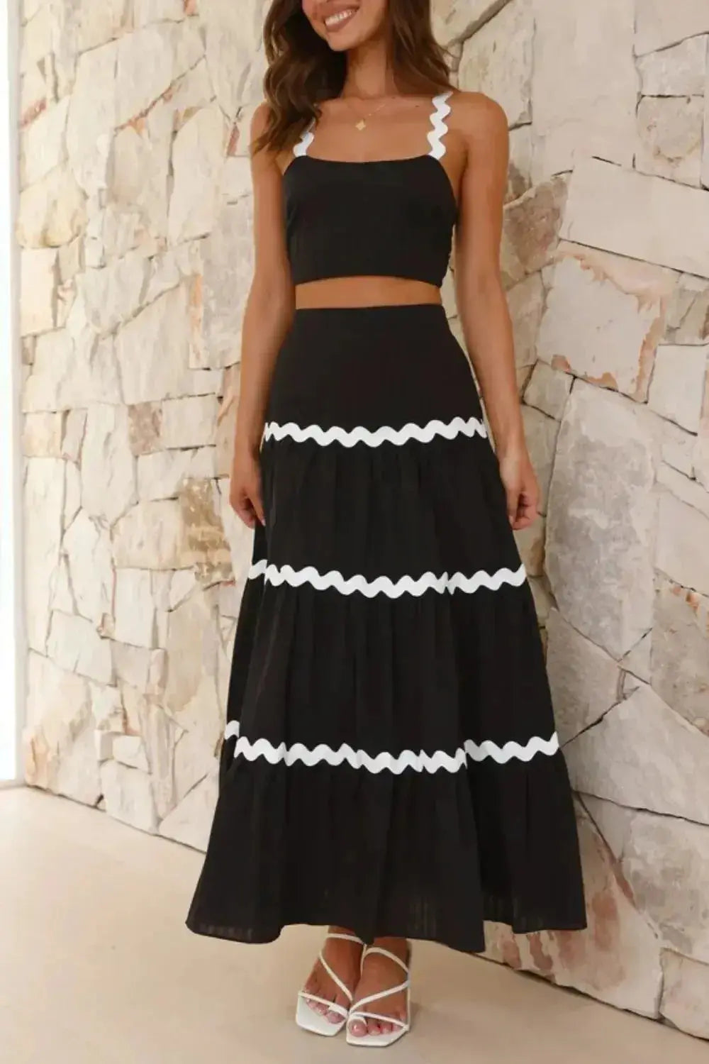 Contrast Trim Cami and Maxi Skirt Set - DaisyDrop 