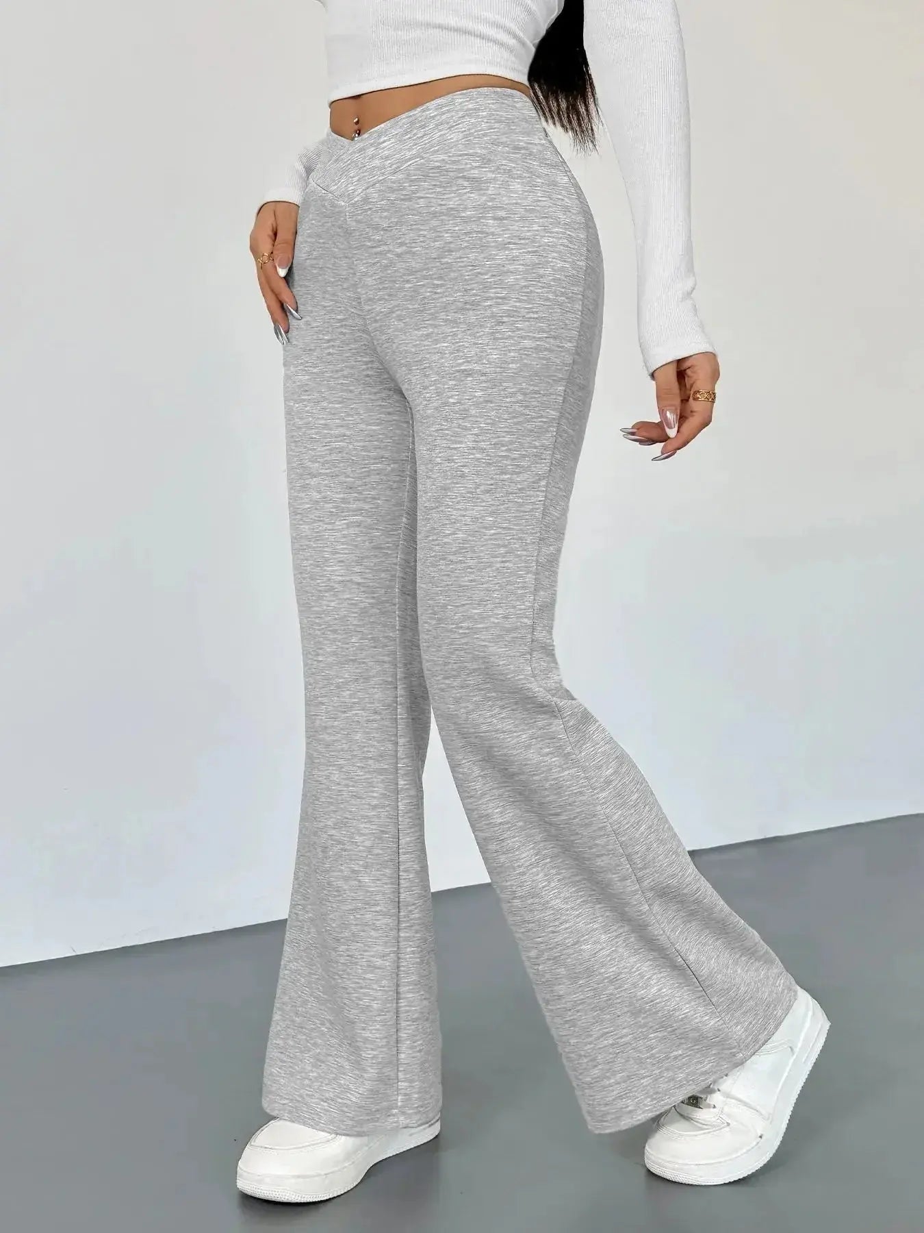 High Waisted Flare Leg Pants - DaisyDrop 