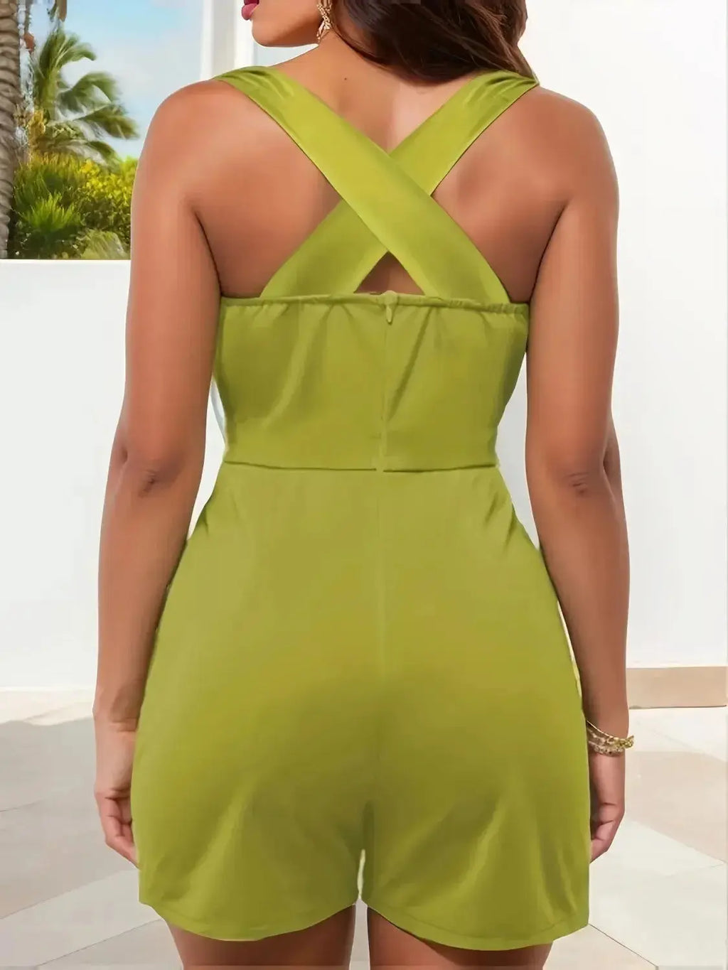 Crisscross Back Solid Color Sleeveless Romper - DaisyDrop 