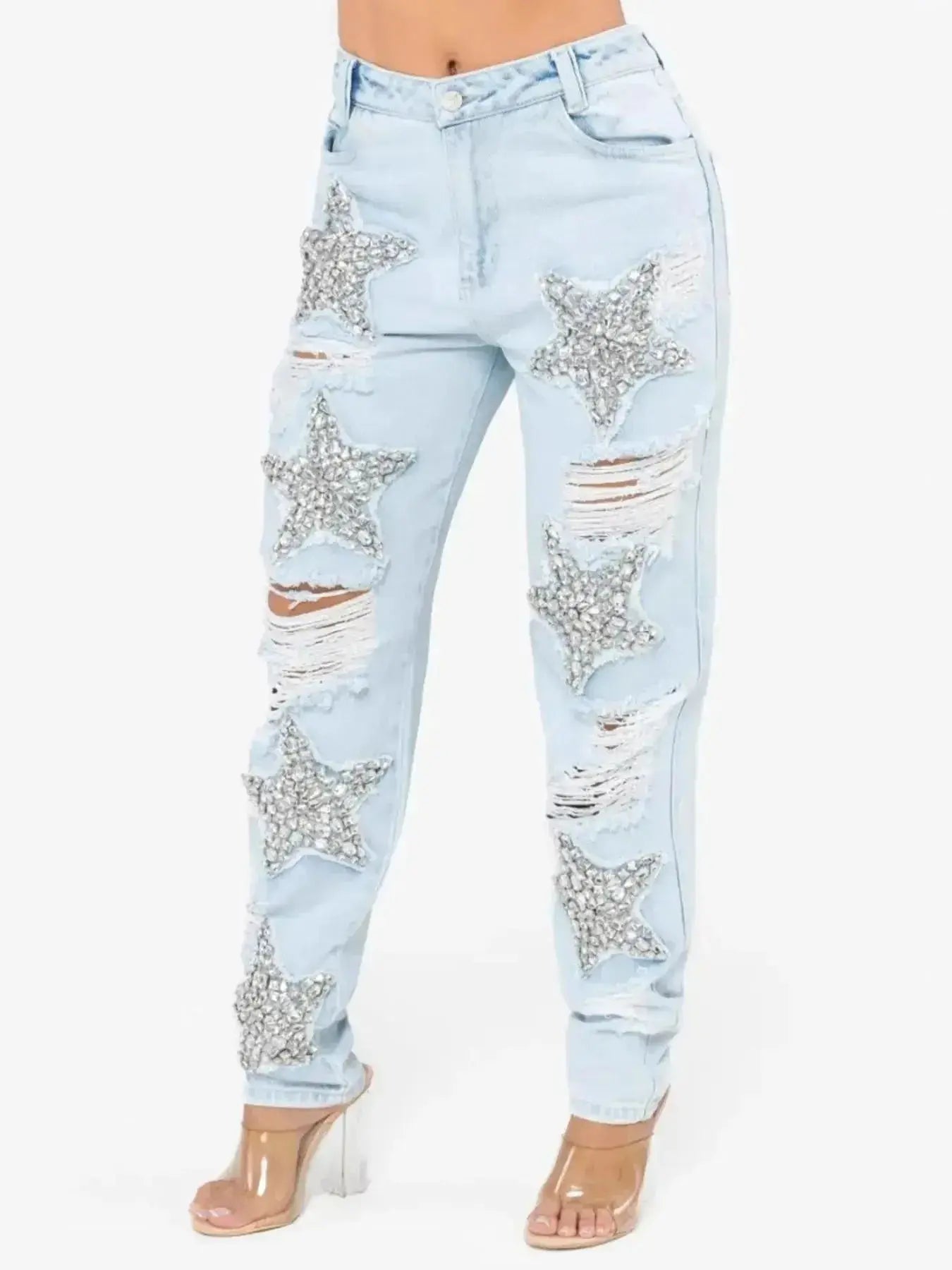 Distressed Star Wash Boyfriend Jeans - DaisyDrop 