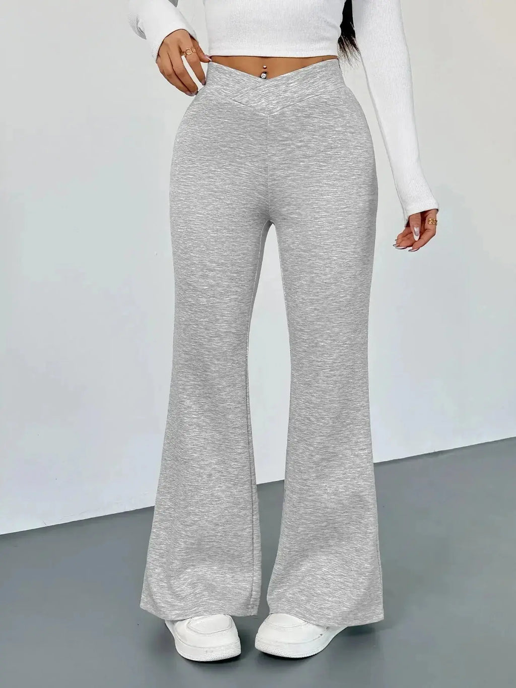 High Waisted Flare Leg Pants - DaisyDrop 