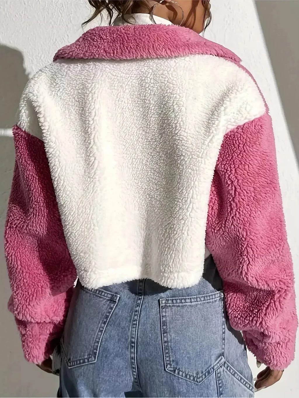Two-Tone Plush Cropped Jacket - DaisyDrop 