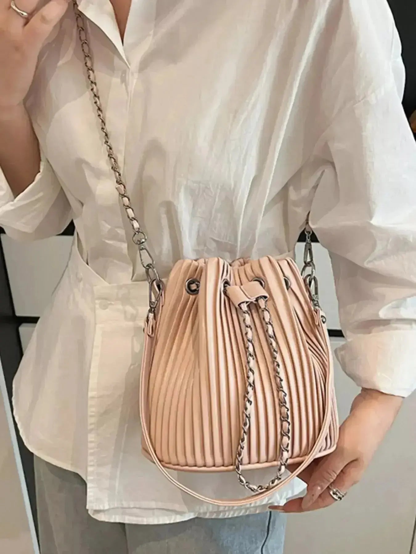 Pleated Bucket Crossbody Bag - DaisyDrop 