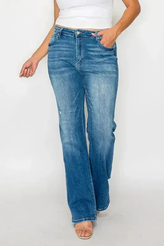 bytos Full Size Distressed High Rise Jeans with Pockets - DaisyDrop 
