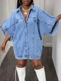 Oversized Batwing Sleeve Denim Top - DaisyDrop 