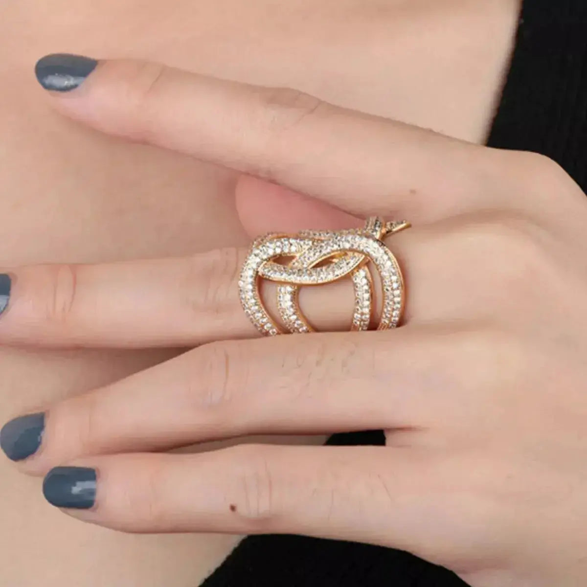 18K Gold-Plated Zircon Interwoven Ring - DaisyDrop 