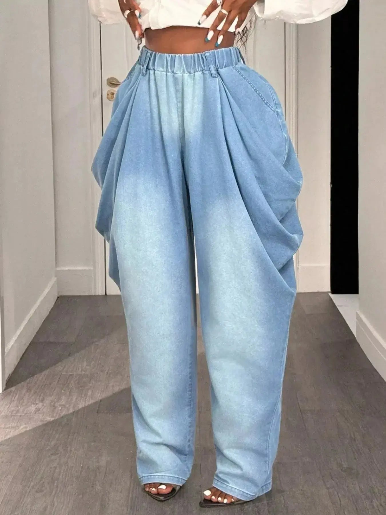 Ruched Wide Leg Jeans - DaisyDrop 