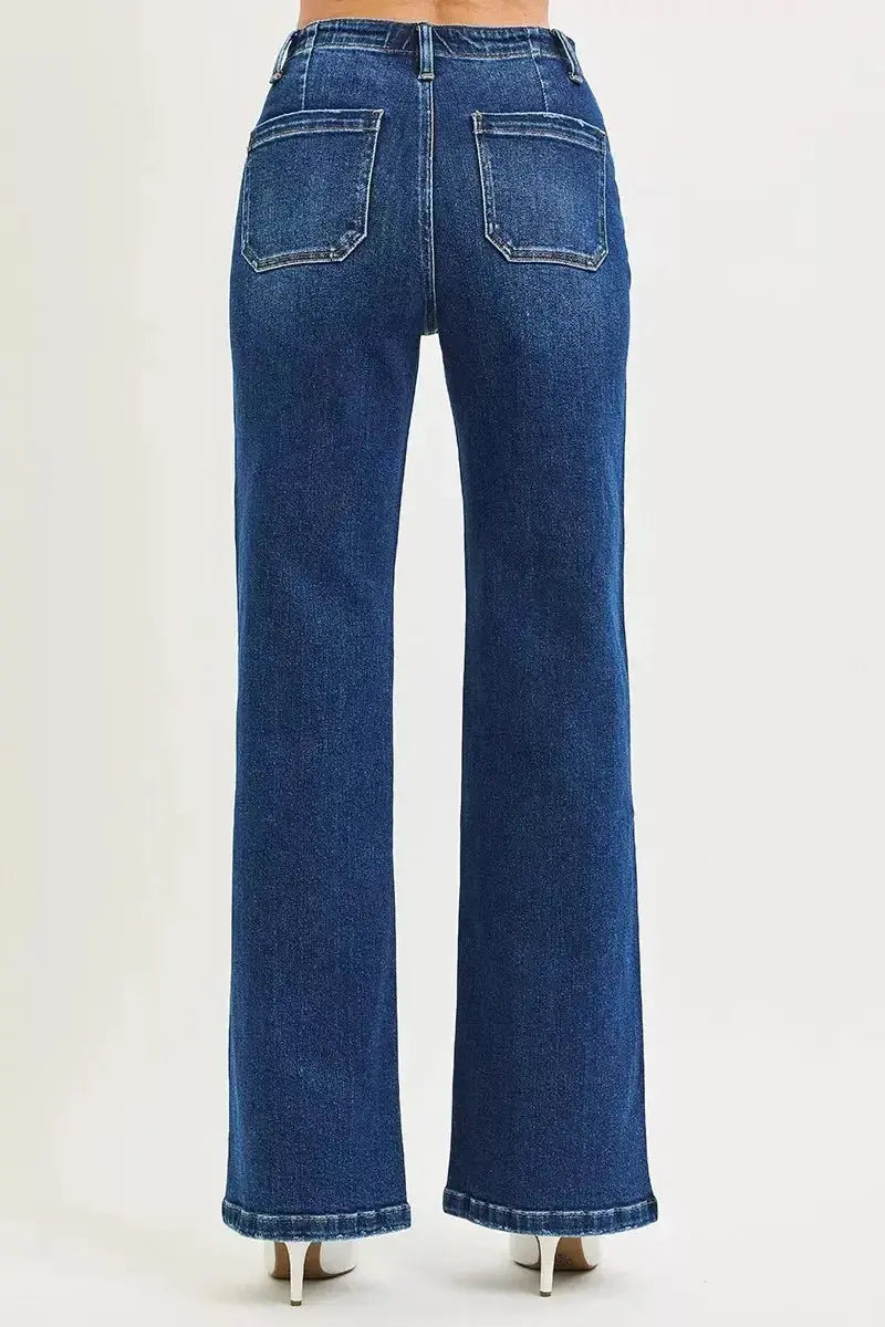 RISEN Full Size High Rise Wide Leg Jeans with Front Tie Detail Plus Size - DaisyDrop 