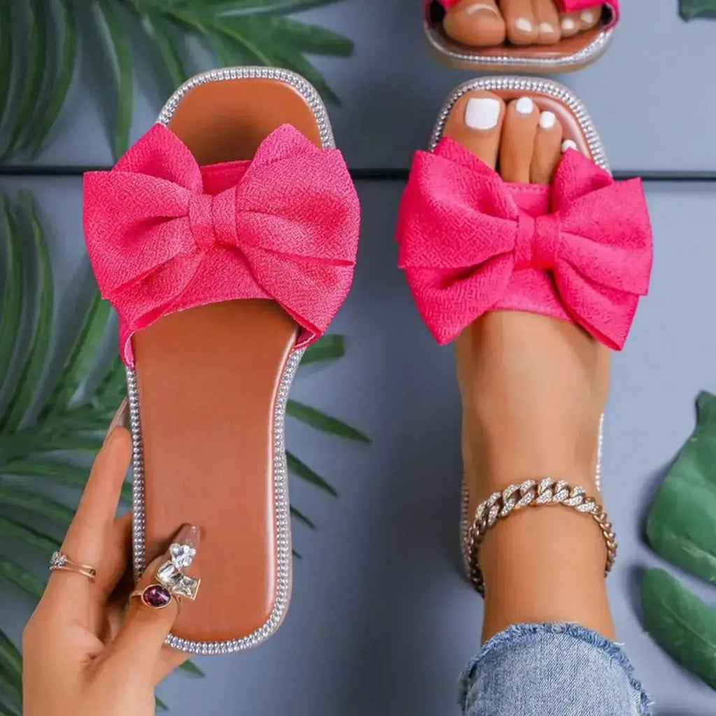 Bow Open Toe Flats Sandals - DaisyDrop 