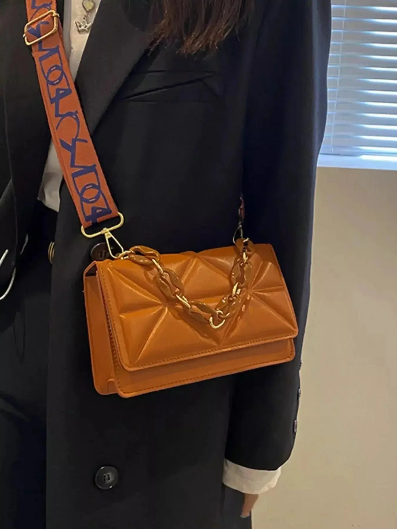 Quilted Adjustable Strap Crossbody Bag - DaisyDrop 