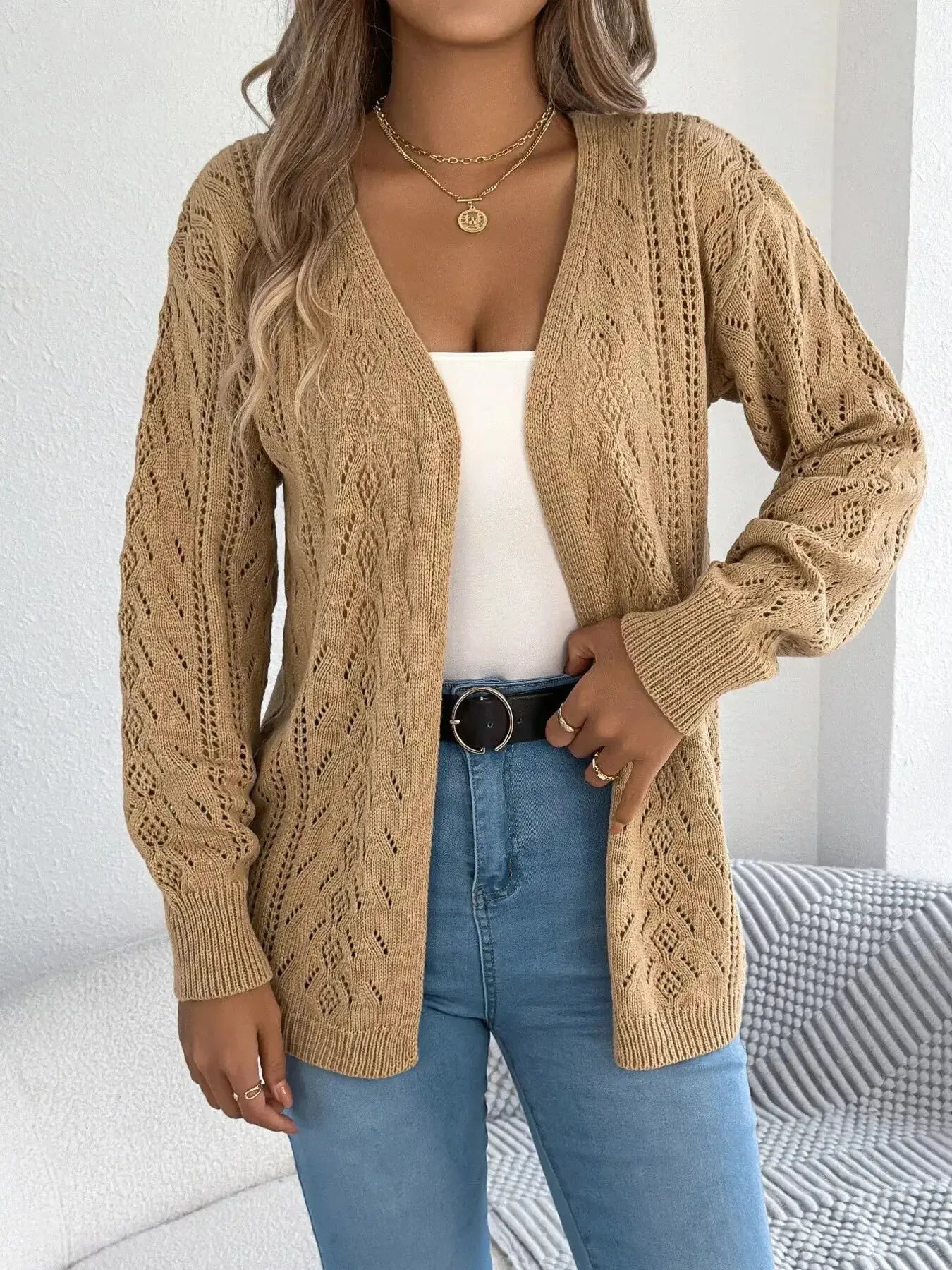 Openwork Open Front Cardigan - DaisyDrop 