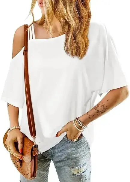 Asymmetrical Neck Half Sleeve T-Shirt - DaisyDrop 