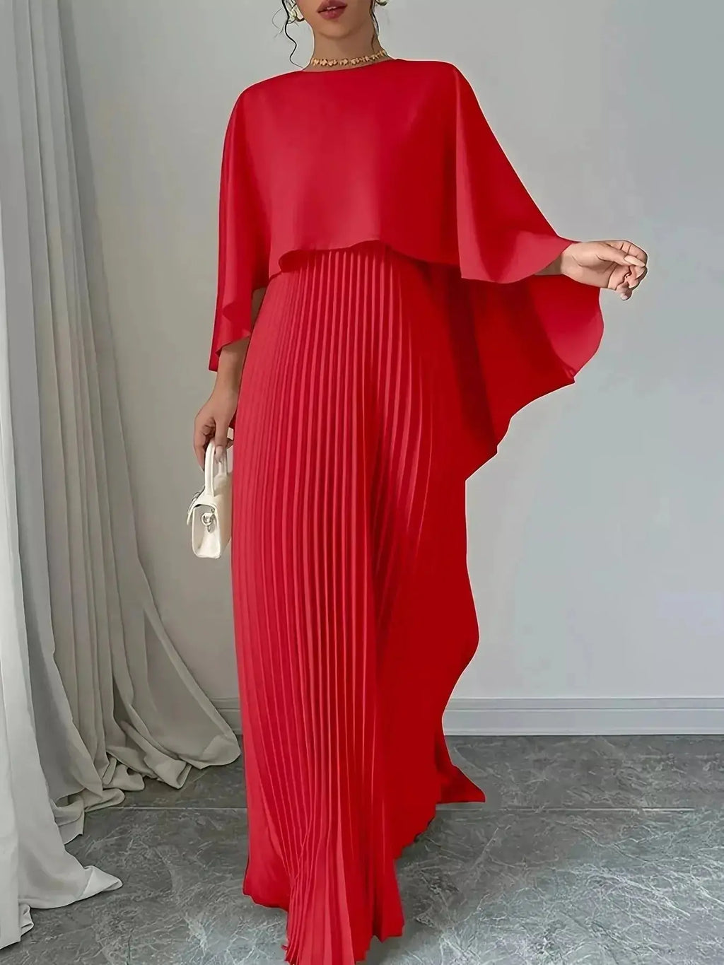 Cape Pleated Maxi Dress - DaisyDrop 
