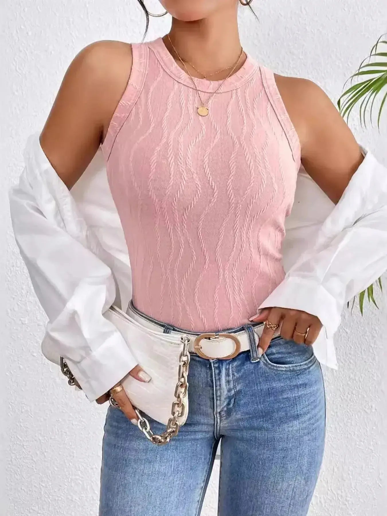 Textured Round Neck Tank Top - DaisyDrop 