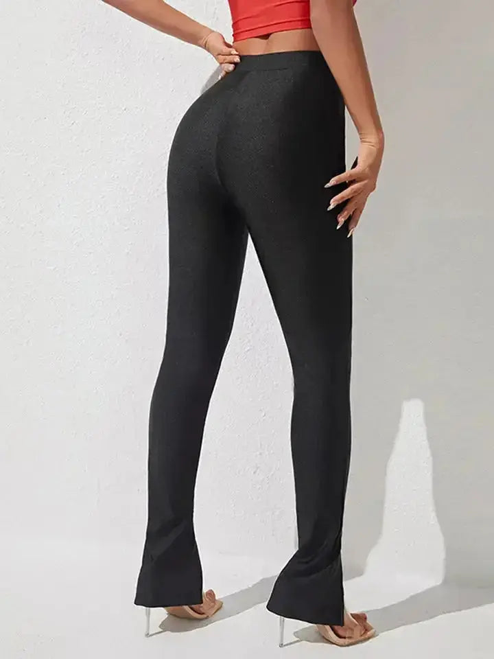 High Waist Slit Skinny Pants - DaisyDrop 