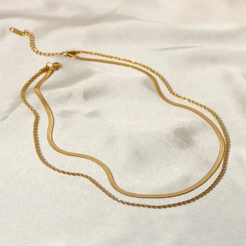 18K Gold-Plated Double-Layered Necklace - DaisyDrop 