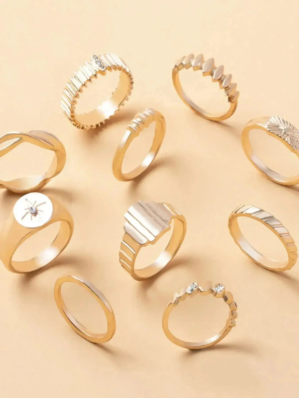 10-Piece 18K Gold-Plated Geometric Ring - DaisyDrop 