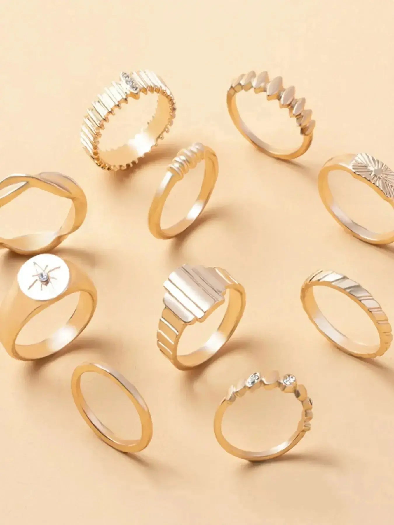 10-Piece 18K Gold-Plated Geometric Ring - DaisyDrop 
