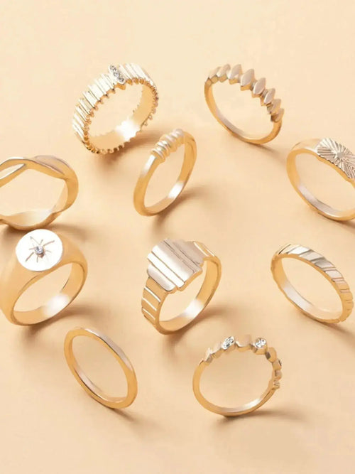 10-Piece 18K Gold-Plated Geometric Ring - DaisyDrop 