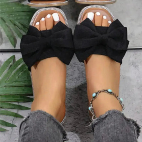 Bow Open Toe Flats Sandals - DaisyDrop 