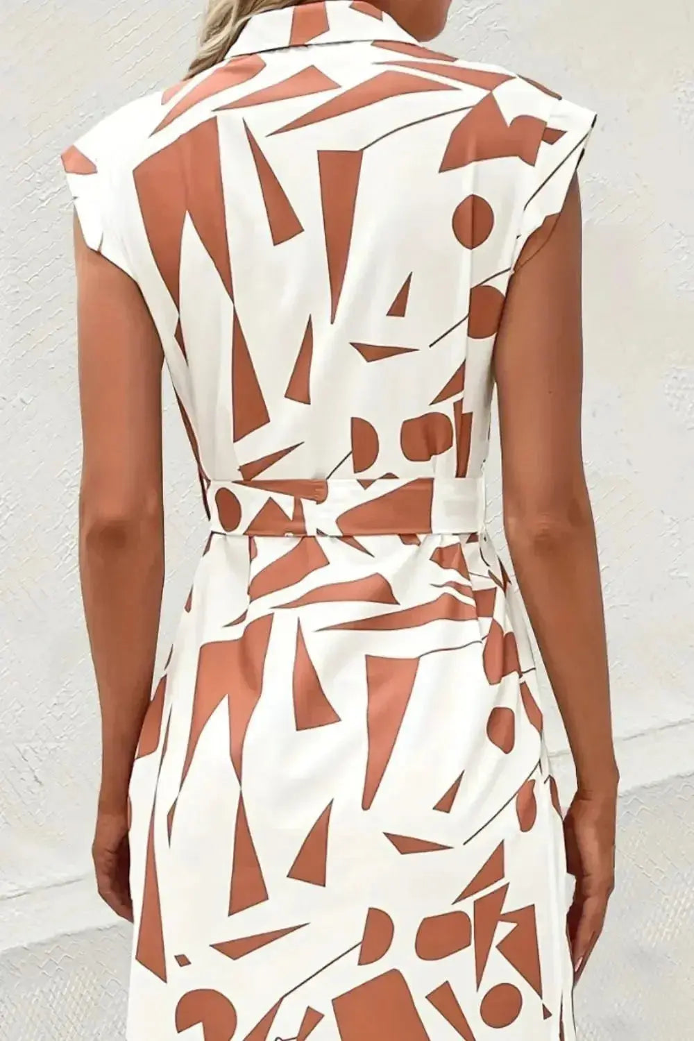 Printed Cap Sleeve Tie Waist Dress - DaisyDrop 
