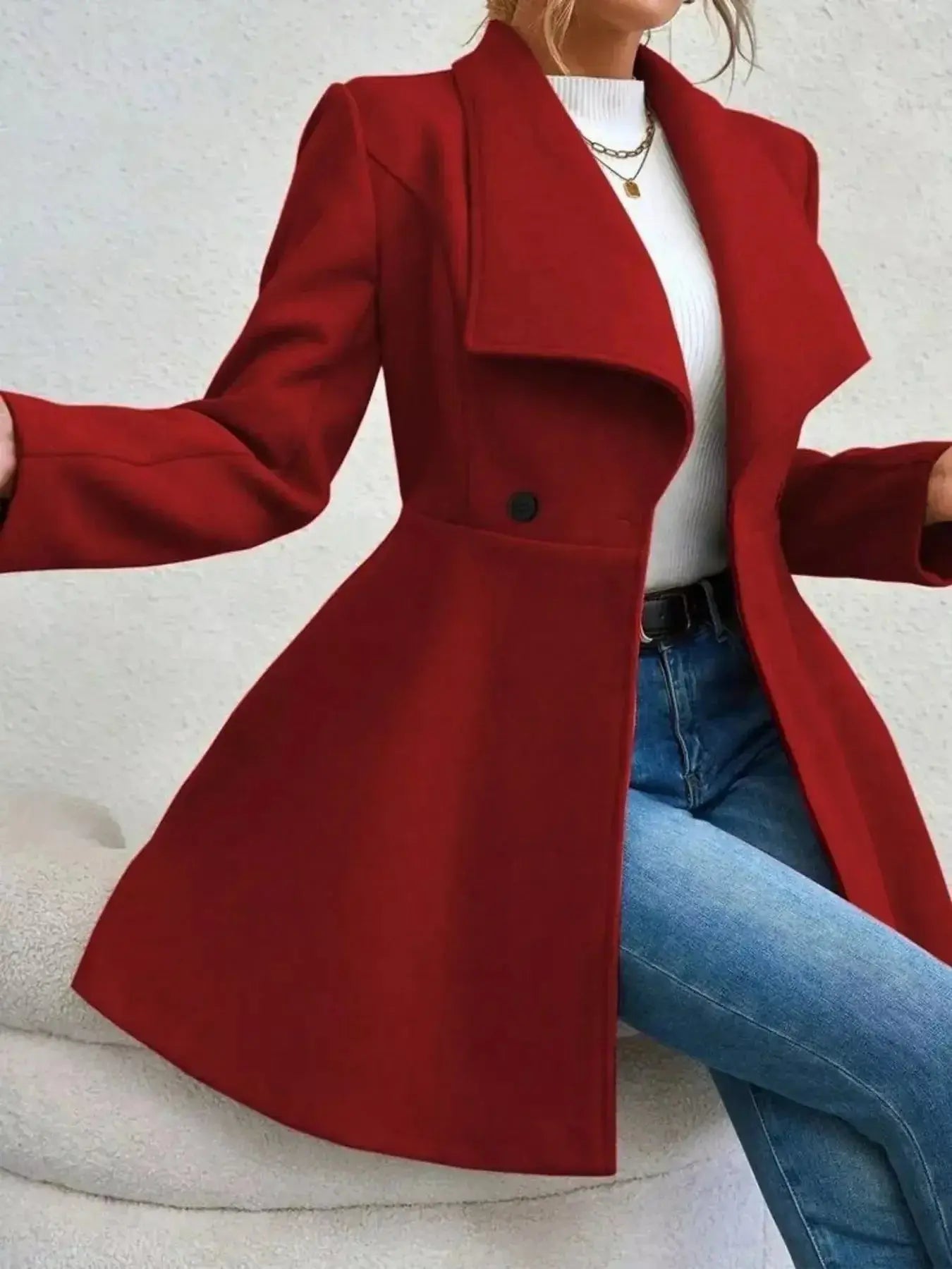 Collared Neck Double Breasted Coat - DaisyDrop 