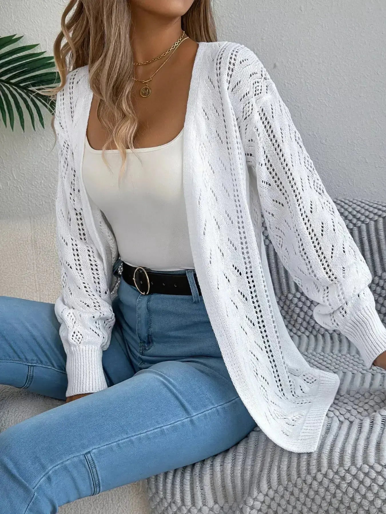 Openwork Open Front Cardigan - DaisyDrop 