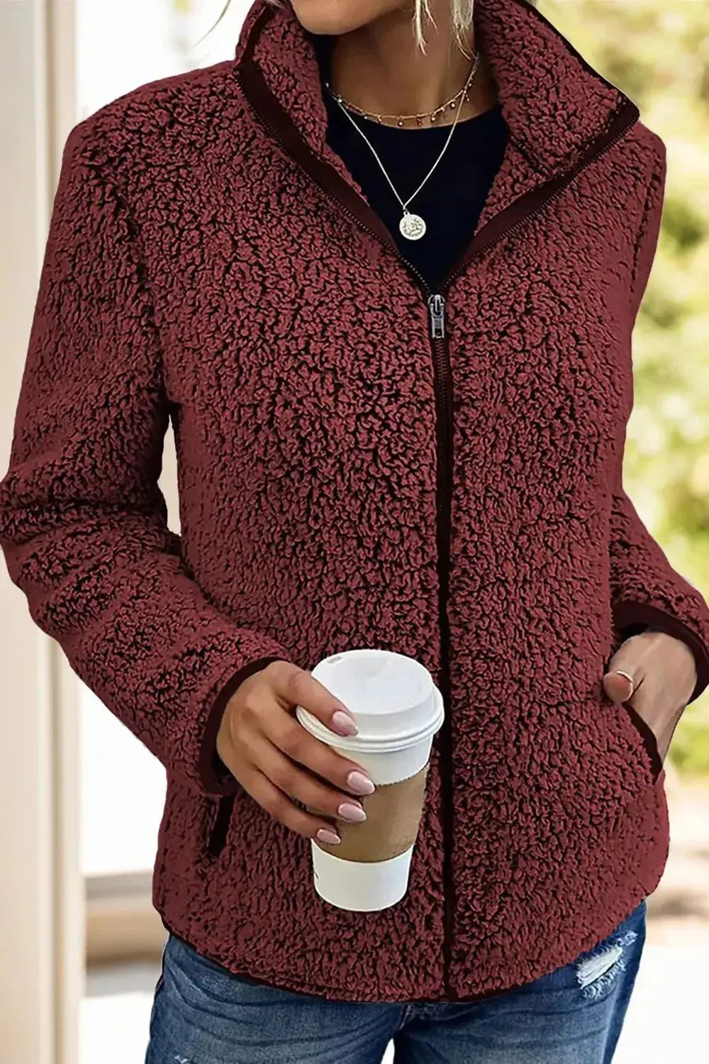 Pocketed Zip Up Turtleneck Jacket - DaisyDrop 