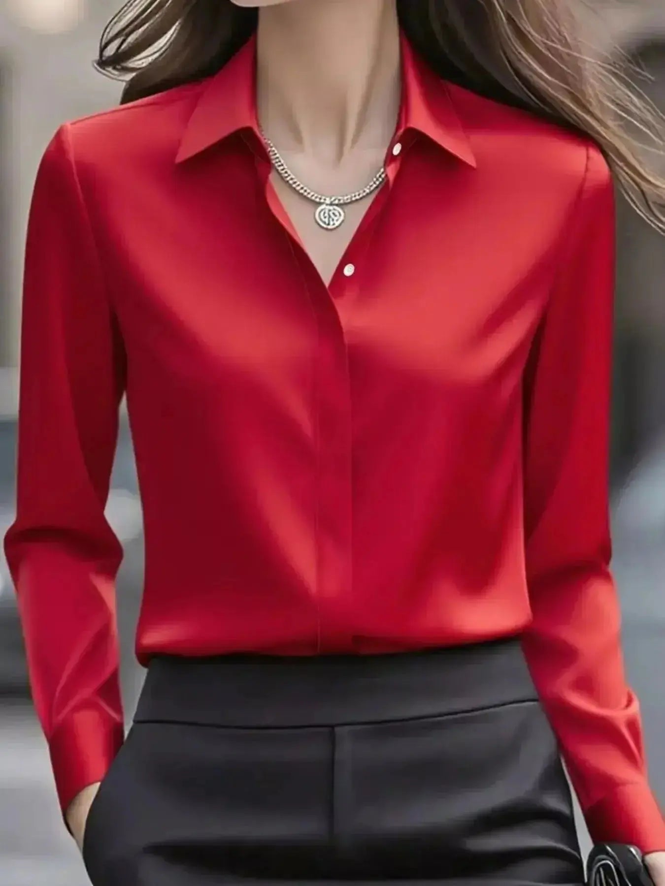 Button Down Collared Neck Long Sleeve Shirt - DaisyDrop 