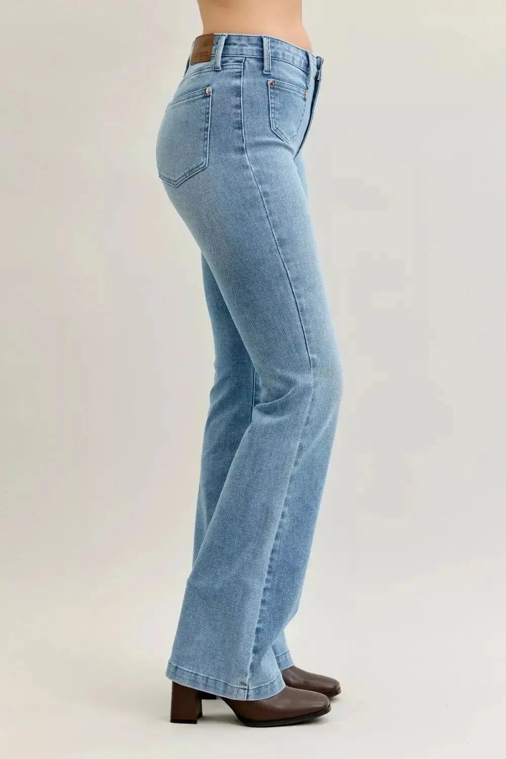 Judy Blue Full Size Mid Rise Bootcut Jeans with Contrast Wash & Front Patch Pockets Plus Size - DaisyDrop 