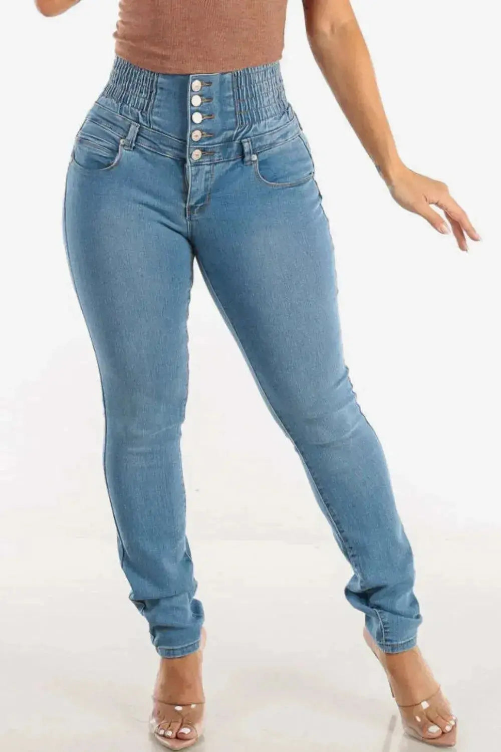 High Waist Buttoned Skinny Hip Lifting Jeans - DaisyDrop 