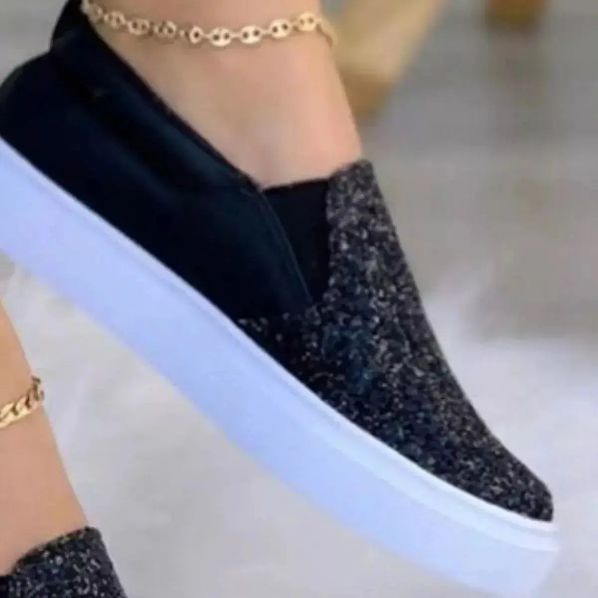 Sequin Round Toe Platform Slip-Ons - DaisyDrop 
